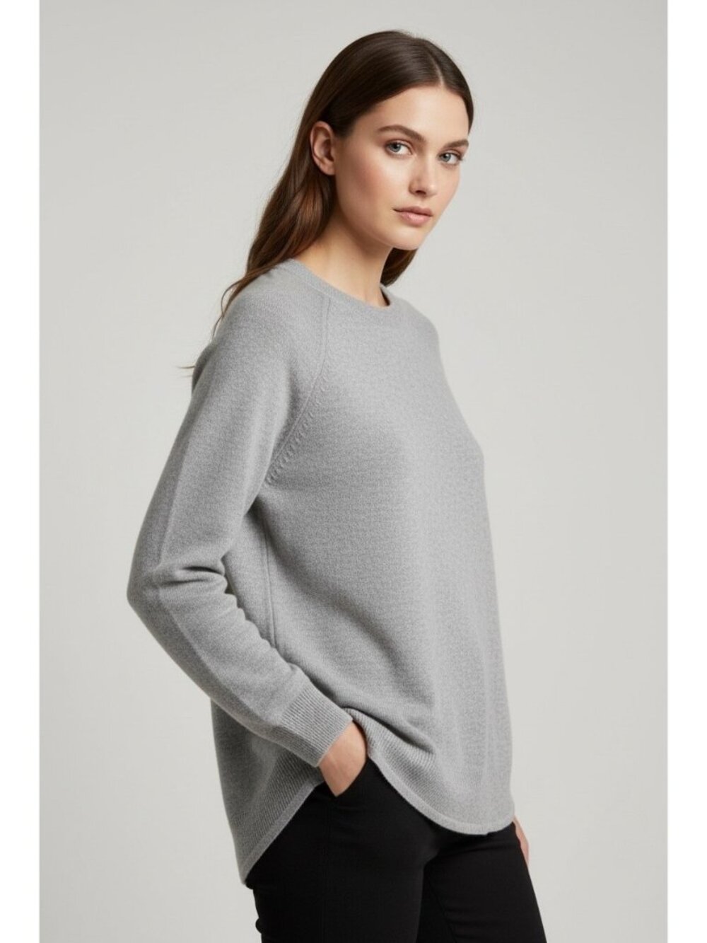 Catherine Malandrino 100% Cashmere Heather Gray Raglan Sweater Womens Large